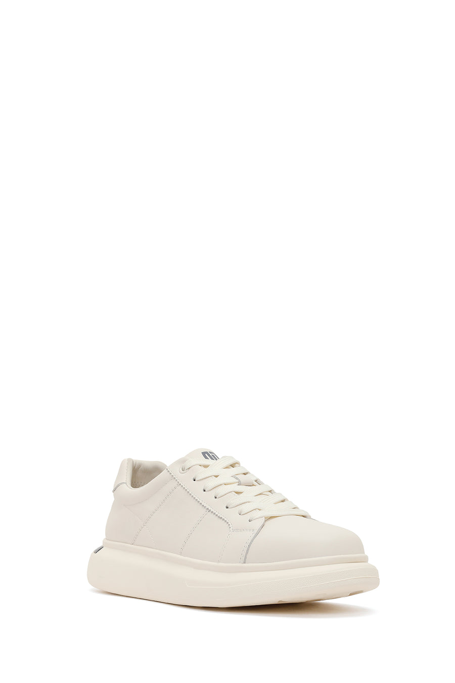 Erkek Beyaz Bağcıklı Kalın Tabanlı Deri Sneaker