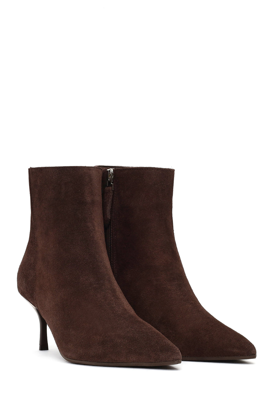 Woman Brown Zip Closure Thin-Heeled Suede Boots