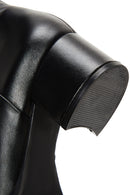 Women's Black Zippered Short Thick Heeled Leather Boots | Derimod