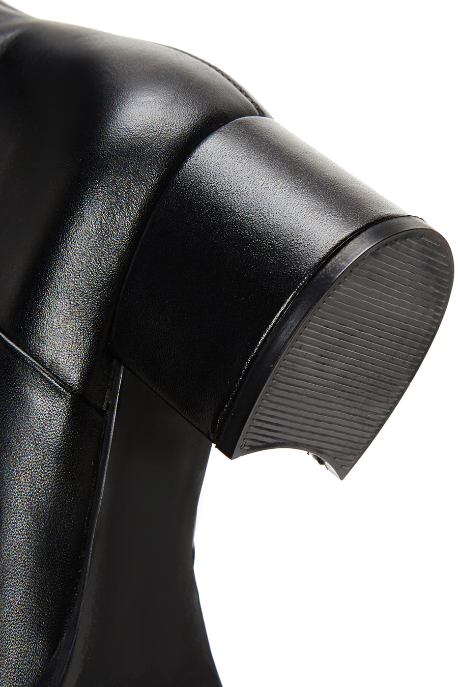 Women's Black Zippered Short Thick Heeled Leather Boots