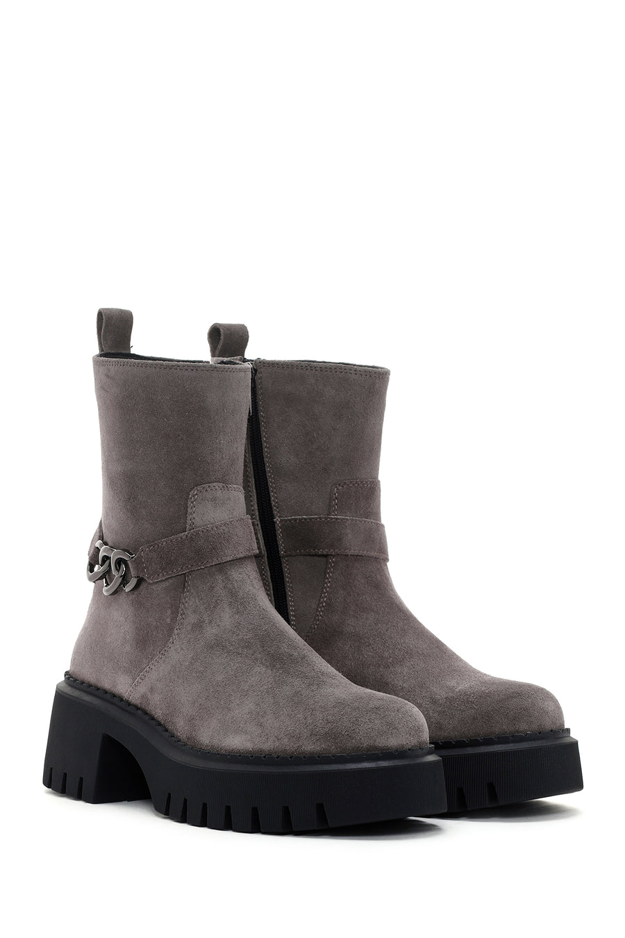 Women's Mink Thick Soled Zippered Suede Leather Boots