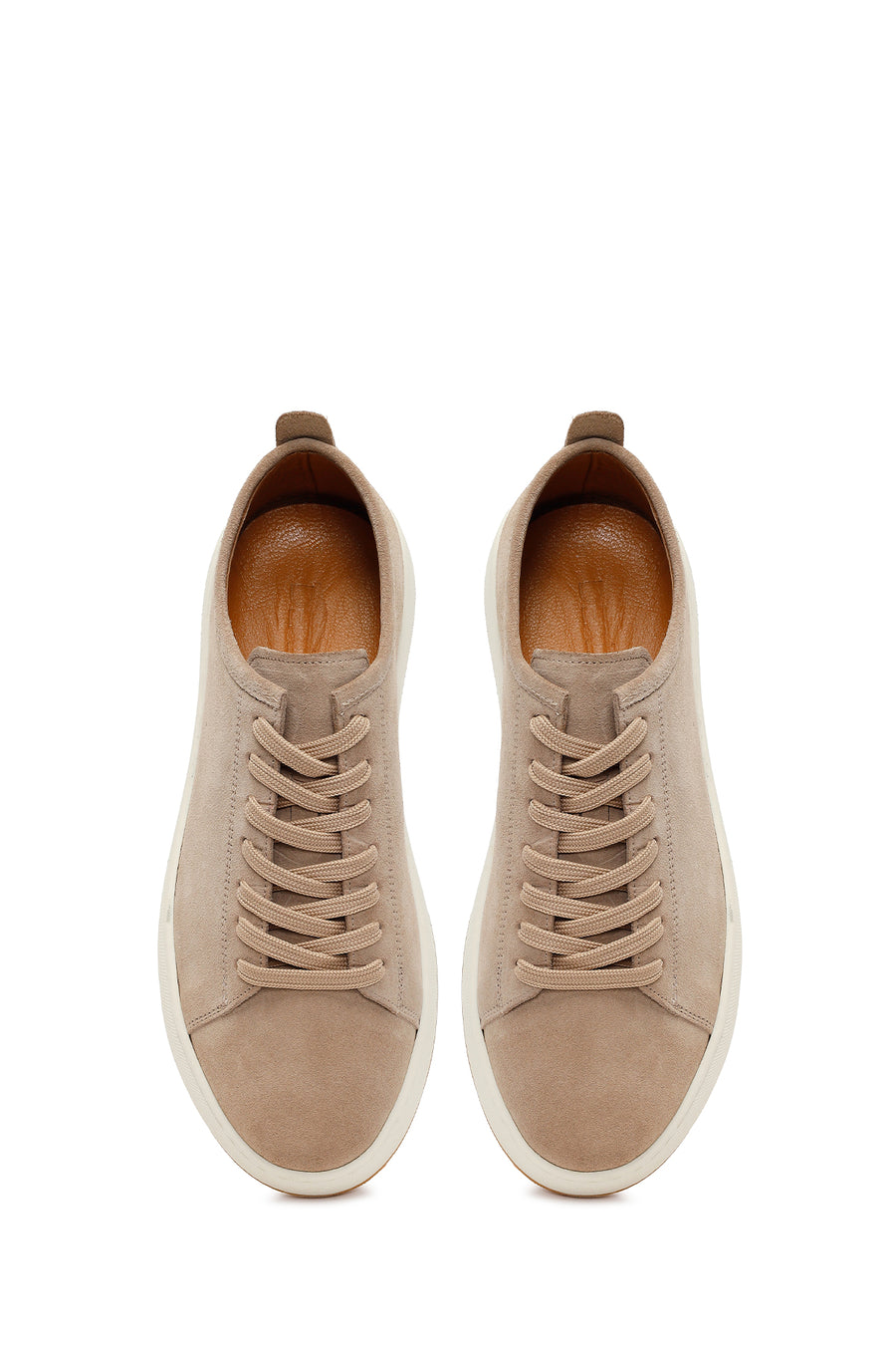 Male Beige Lace-Up Thick-Soled Suede Leather Sneaker