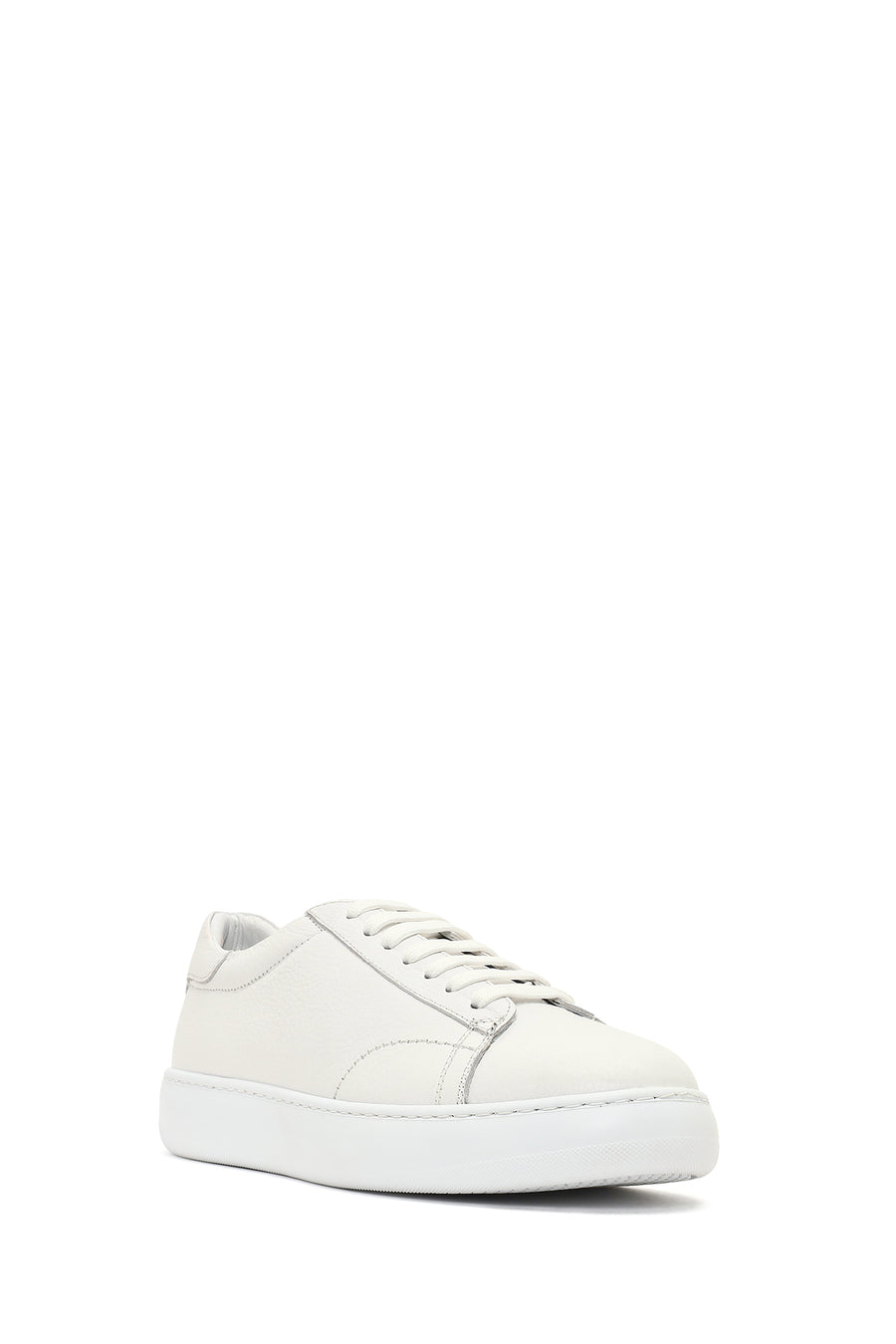 Erkek Beyaz Bağcıklı Kalın Tabanlı Deri Sneaker