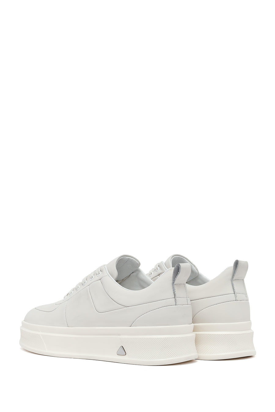 Men's White Lace-Up Thick-Soled Leather Sneakers