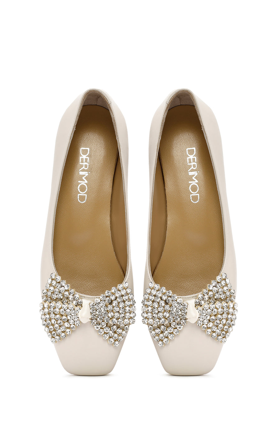Women's Cream Stoned Leather Ballerina