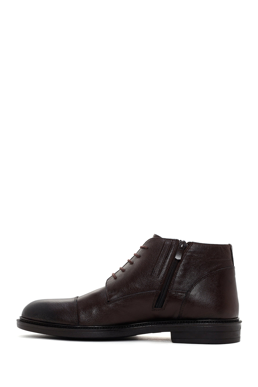 Men's Brown Leather Zippered Casual Boots