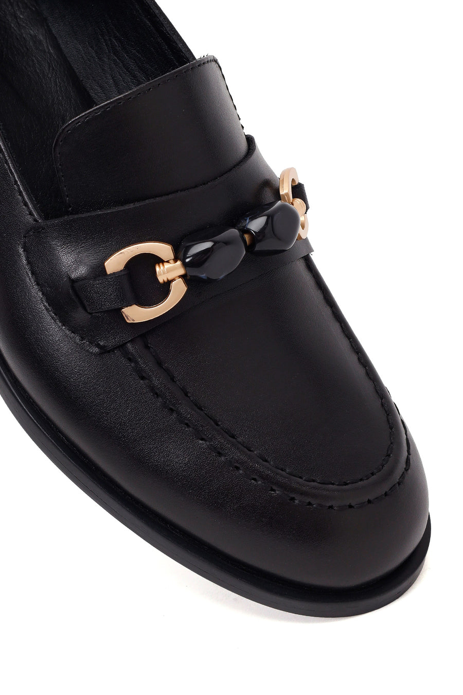 Woman Black Buckled Leather Masculine Loafer