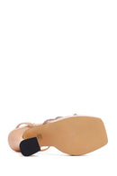 Women's Beige Ankle Strap Thick High Heel Evening Sandals | Derimod
