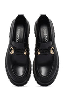 Women's Black Leather Patent Leather Masculine Loafer | Derimod