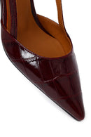Woman Burgundy Backless Thin-Heeled Croc-Embossed Leather Shoes | Derimod