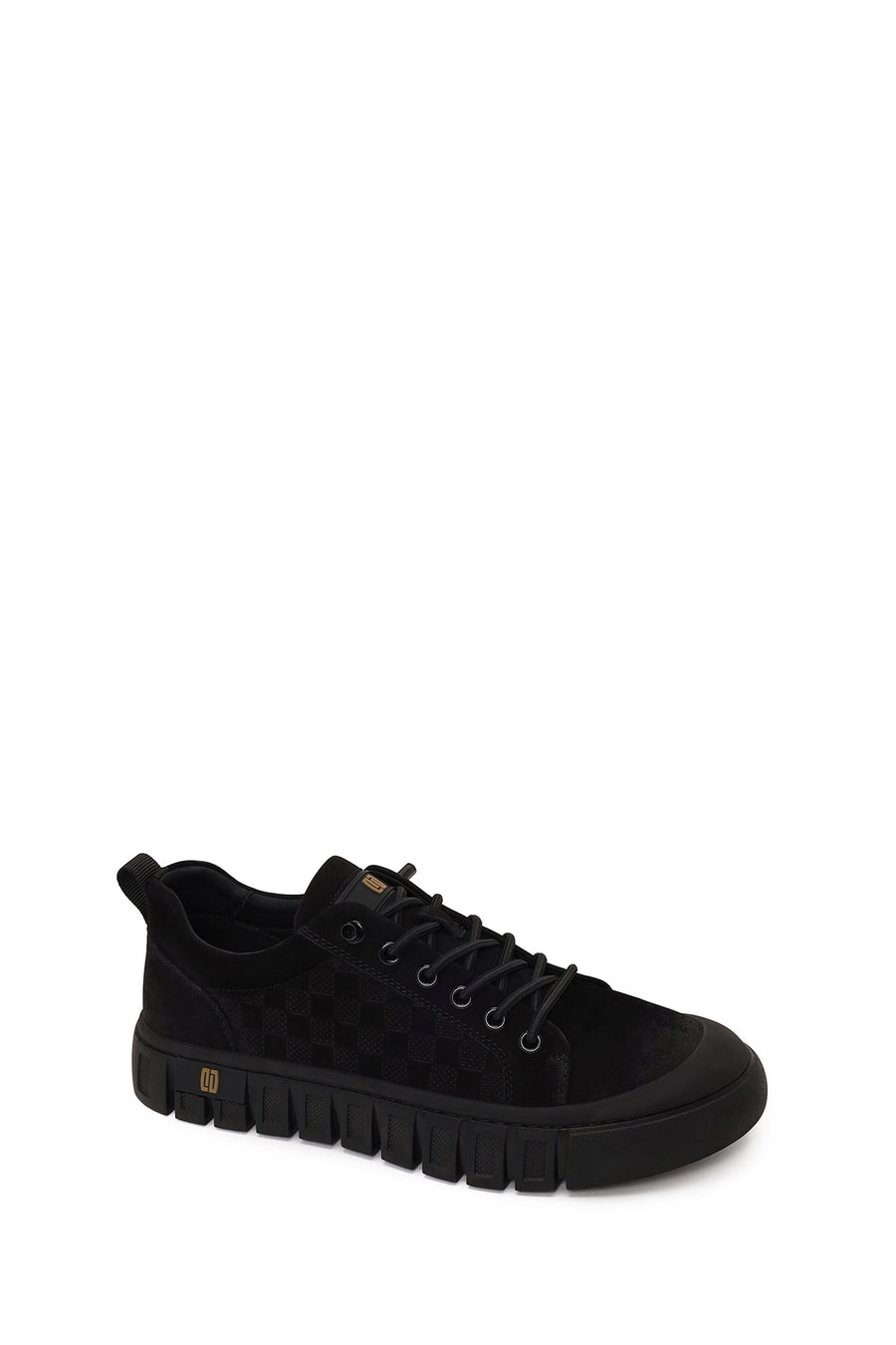 Male Black Lace-Up Thick-Soled Nubuck Leather Sneaker