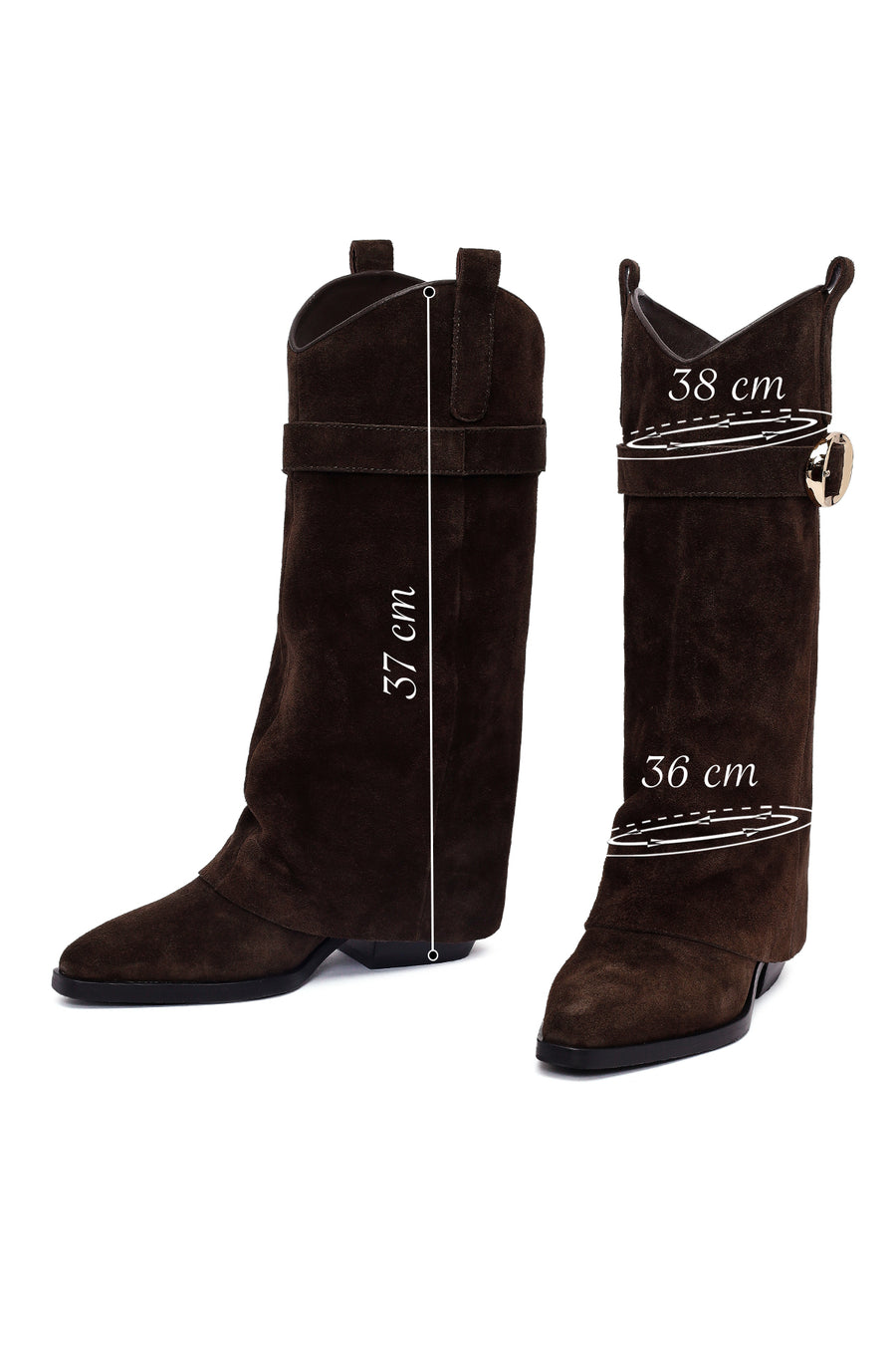 Woman Brown Chunky Heeled Suede Boots