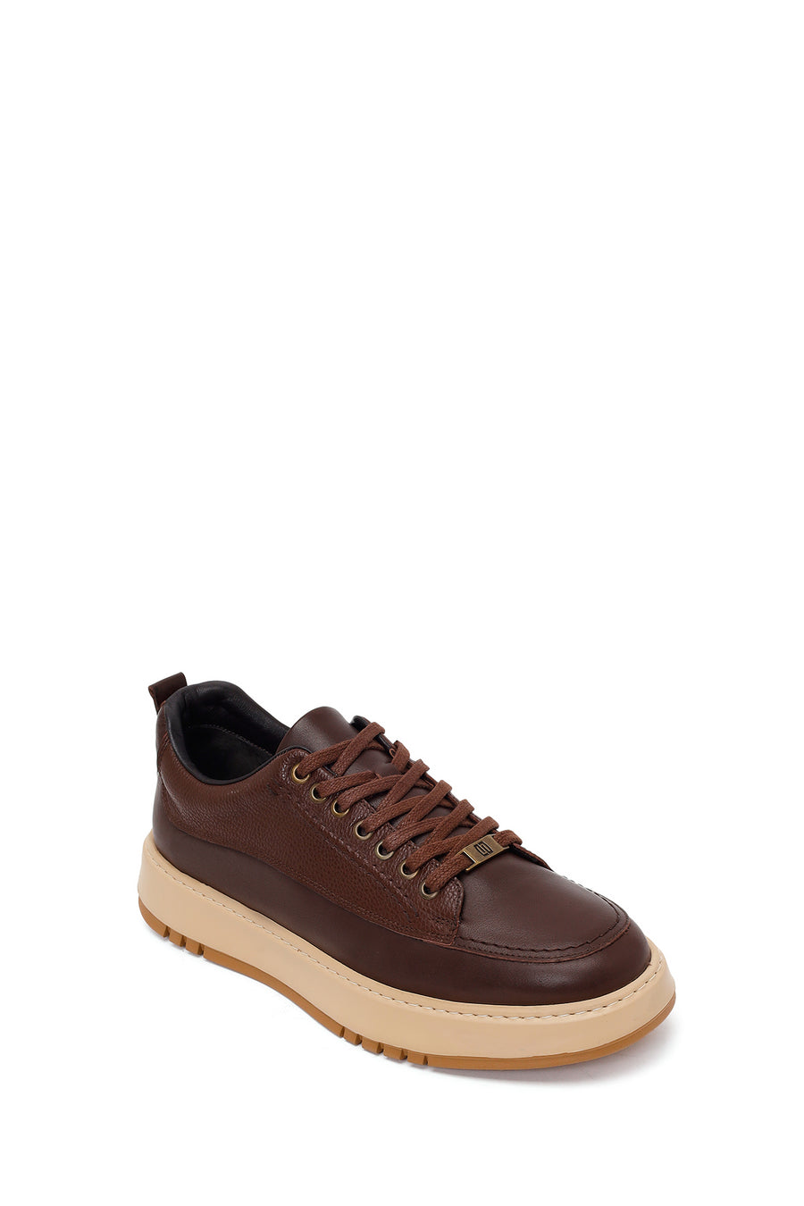 Erkek Kahverengi Bağcıklı Kalın Tabanlı Deri Sneaker