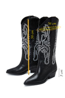 Women's Black Patterned Leather Cowboy Boots | Derimod
