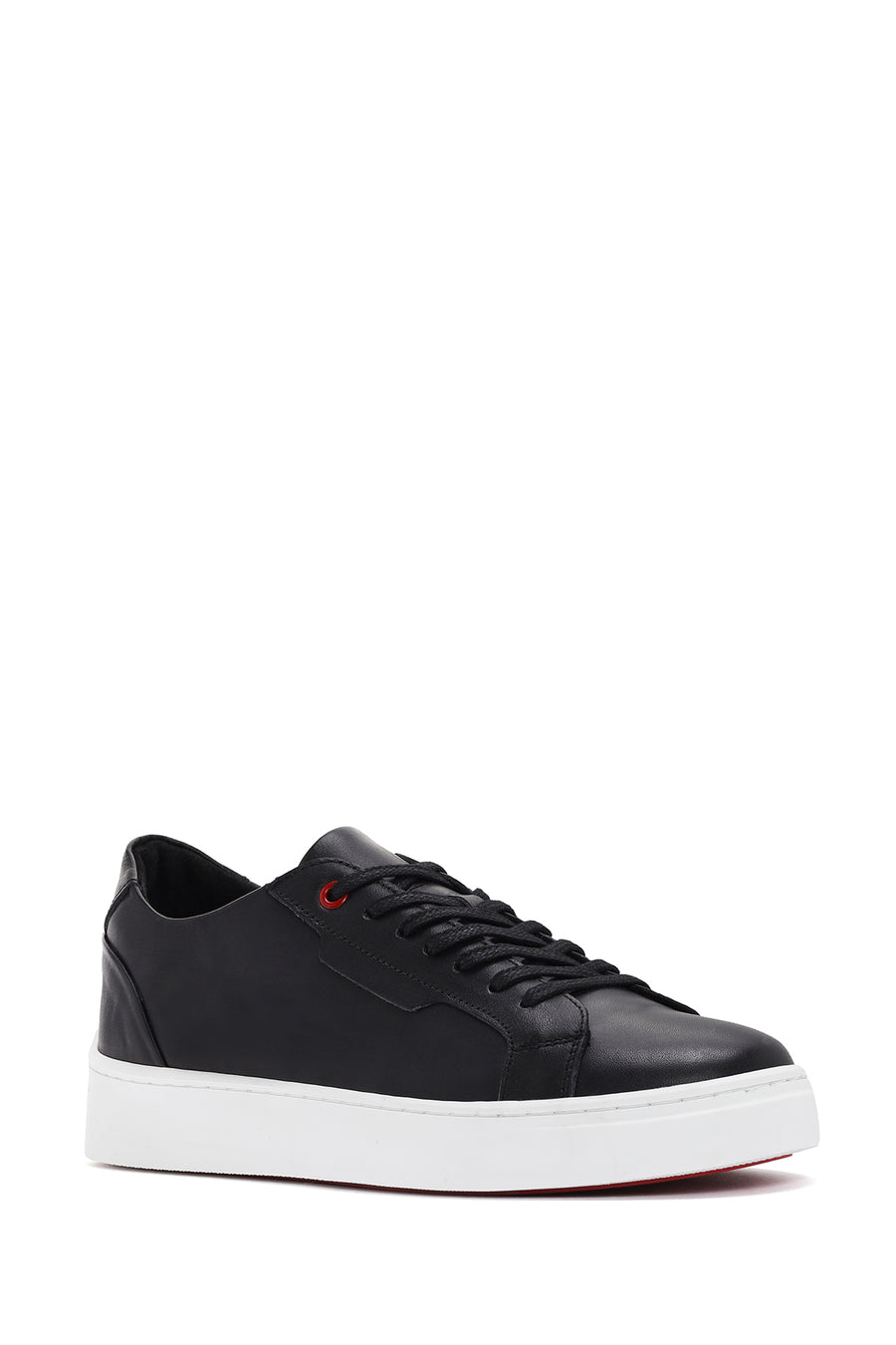 Erkek Siyah Bağcıklı Deri Sneaker
