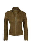Lara Woman Green Short Suede Leather Jacket | Derimod