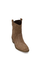 Woman Walnut Thick Heeled Suede Cowboy Boots | Derimod