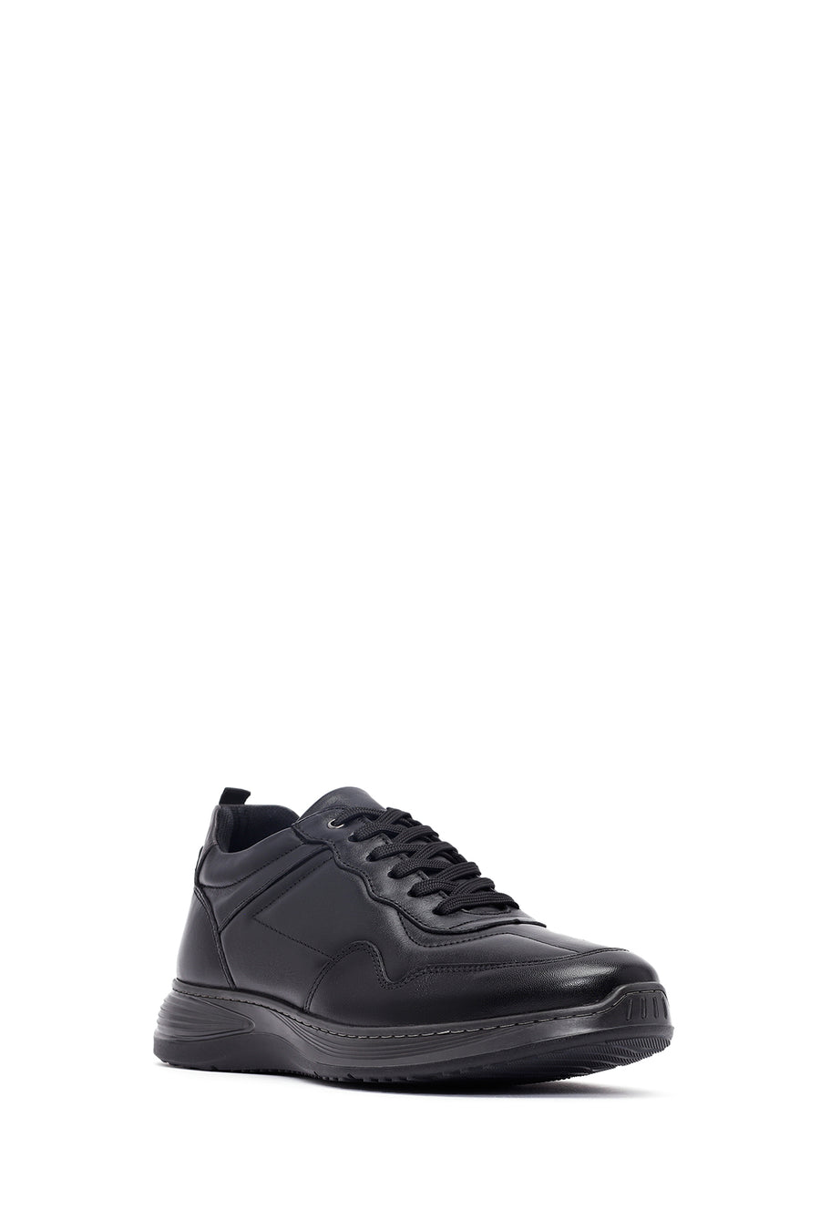 Men's Black Lace-Up Leather Casual Sneakers
