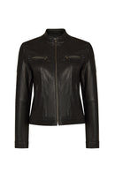Smart Woman Black Short Leather Jacket | Derimod