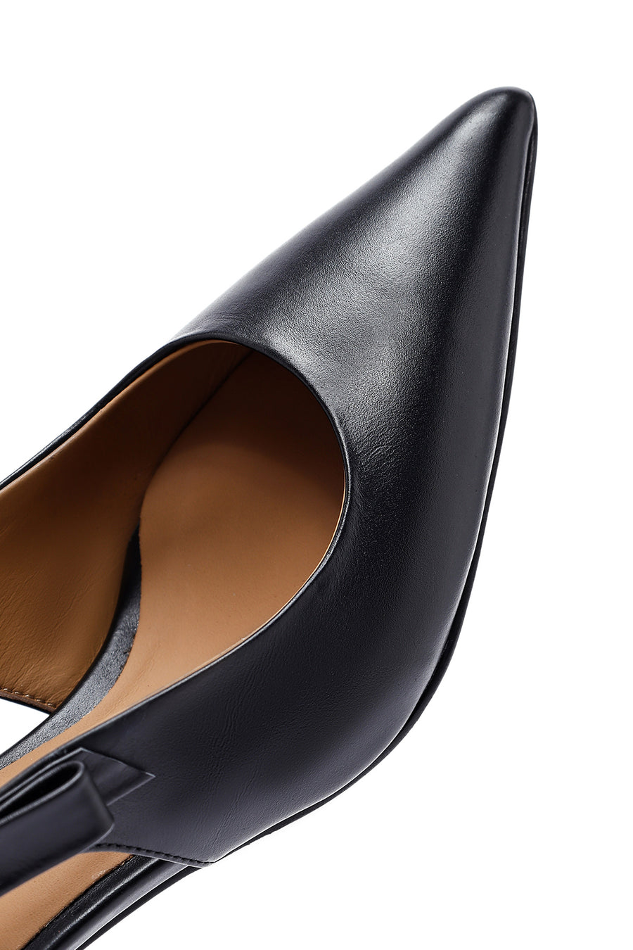Women's Black Open Back Thin Heeled Leather Shoes