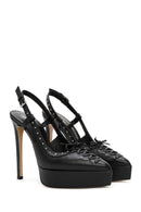 Women's Black Slingback Platform High Heel Leather Shoes | Derimod