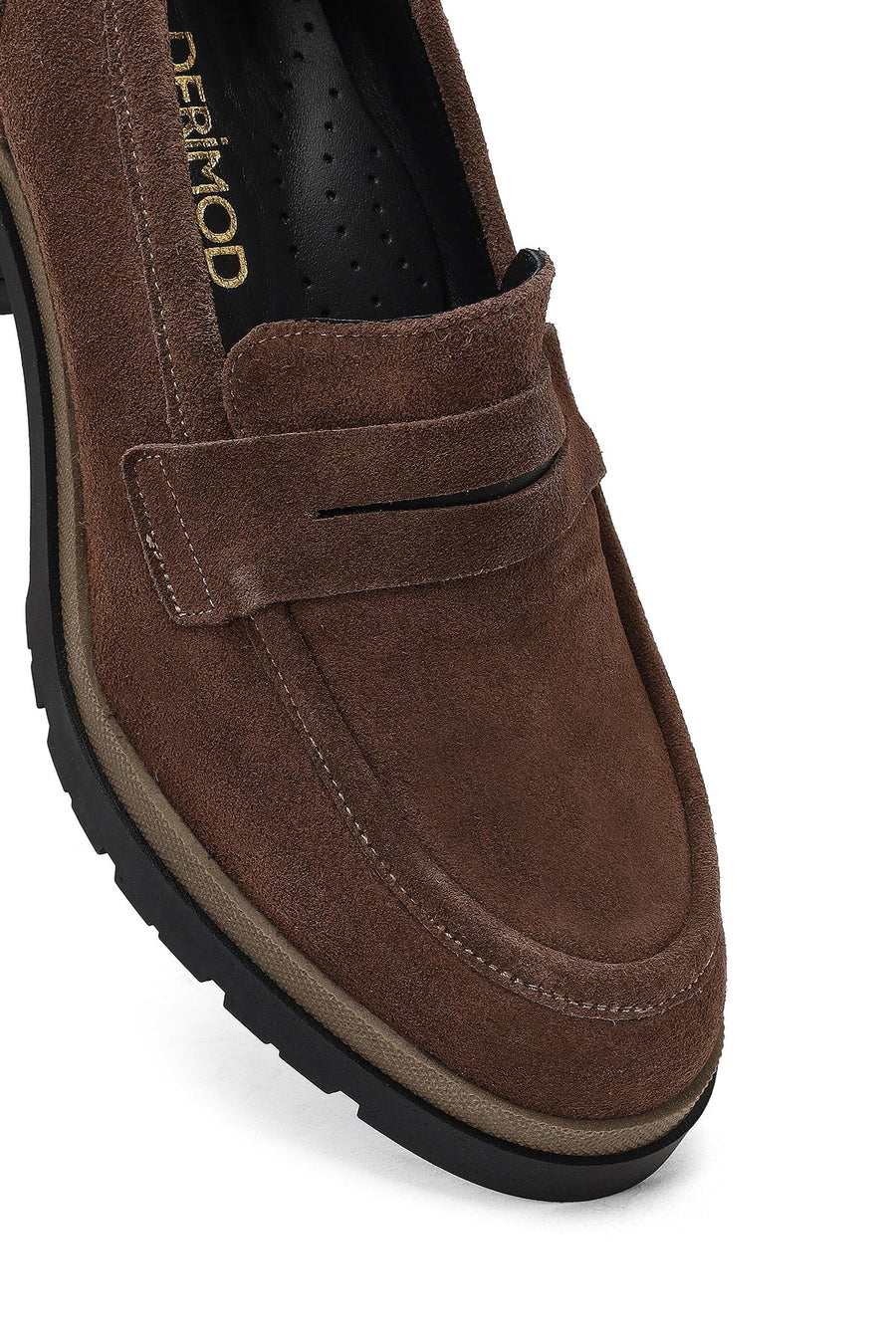 Women's Mink Thick Heeled Suede Leather Masculine Loafer