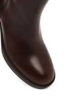 Woman Brown Zip Closure Chunky Heeled Leather Boots | Derimod