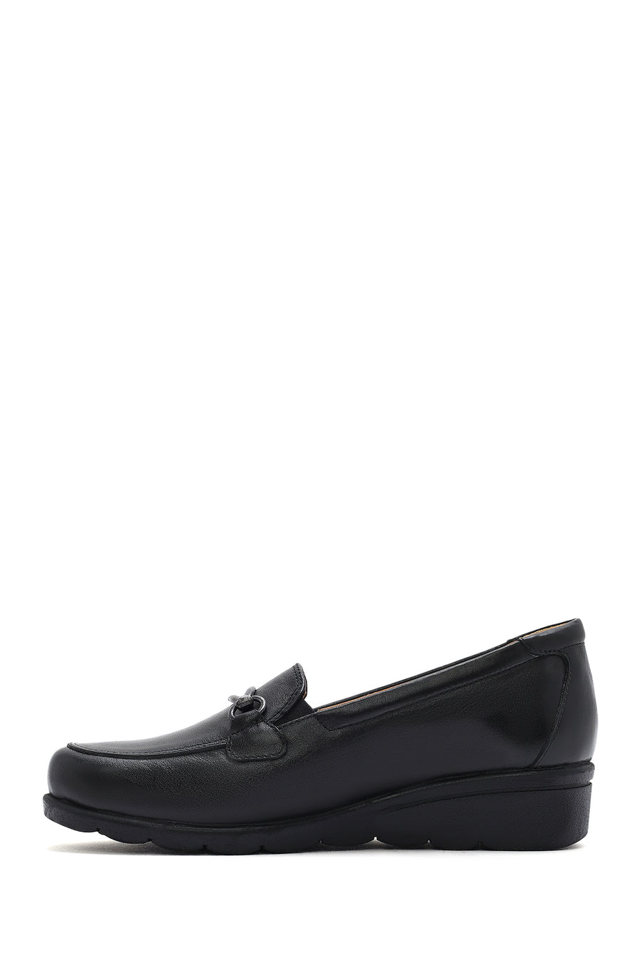 Women's Black Buckle Platform Leather Comfort Loafer