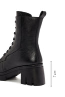 Women's Black Zippered Thick Heeled Leather Boots | Derimod