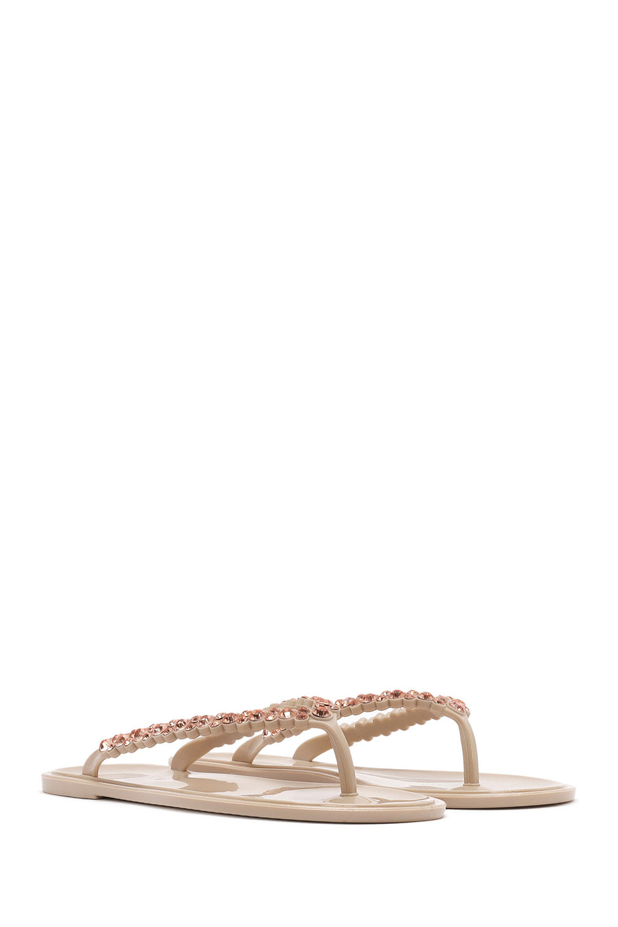 Women's Beige Flip Flops with Stones Jelly Slippers