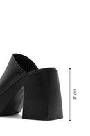 Women's Black Platform Thick High Heel Leather Slippers | Derimod