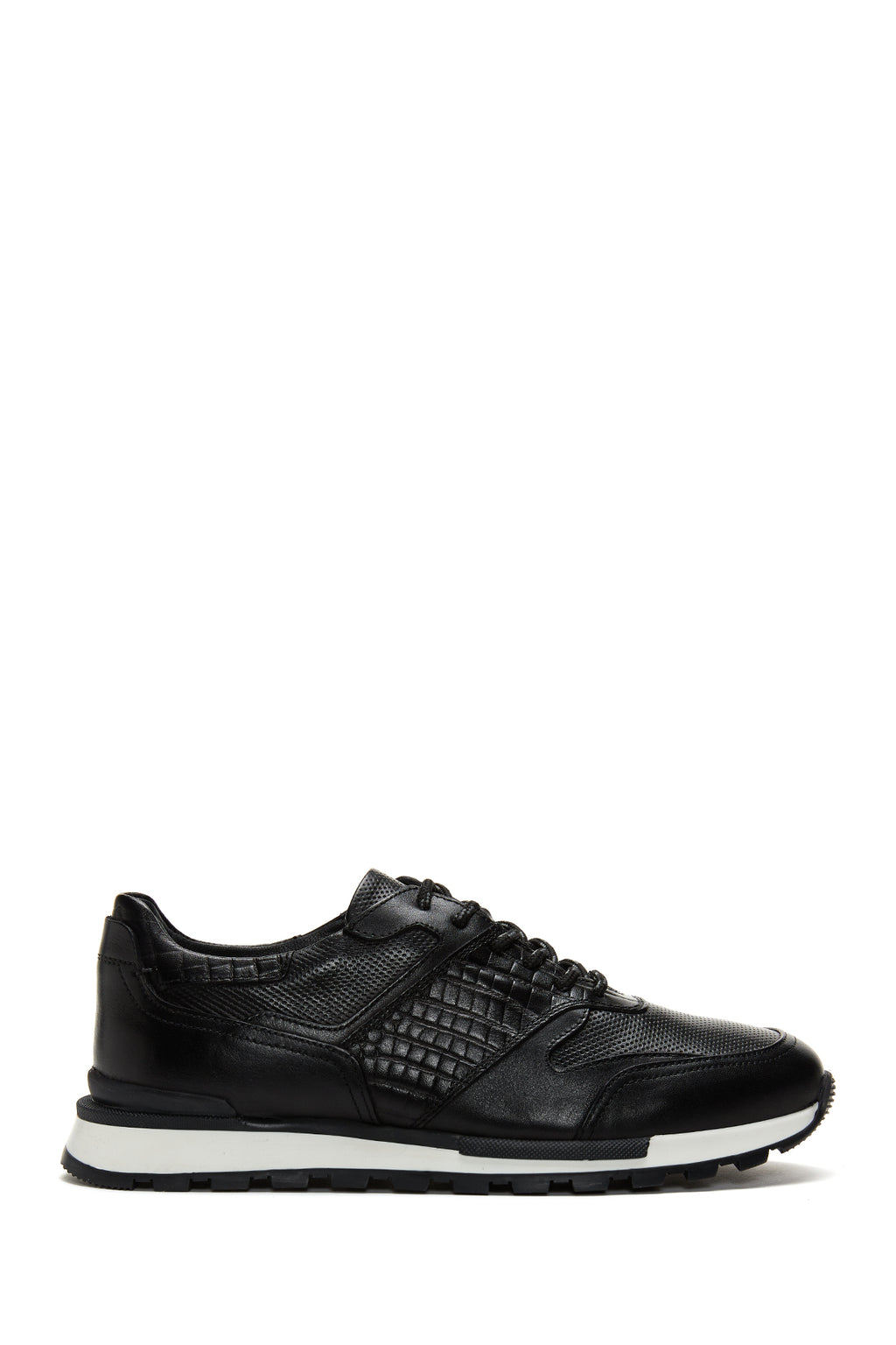 Erkek Siyah Deri Baskılı Sneaker