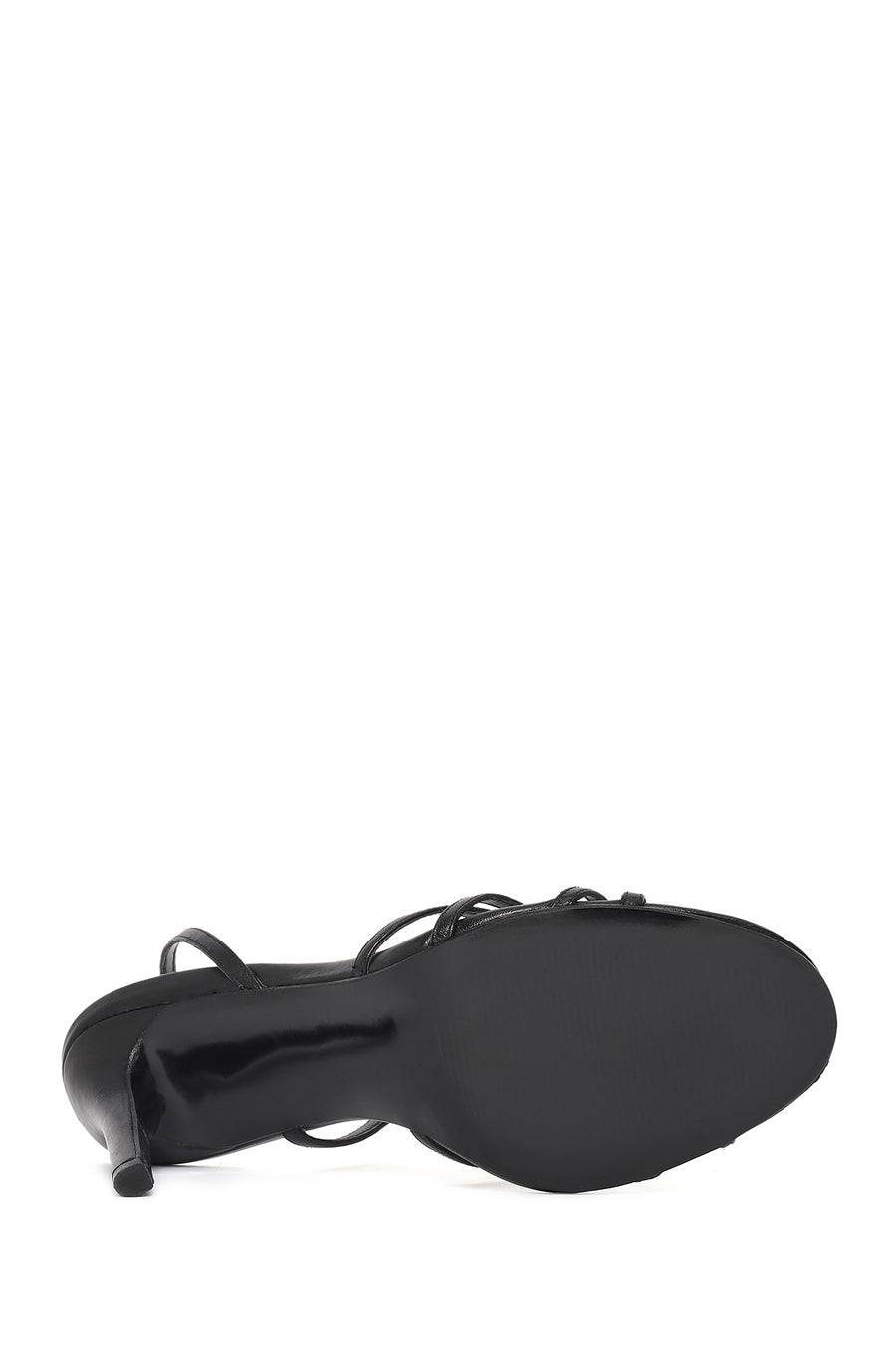 Women's Black High Thin Heel Leather Sandals