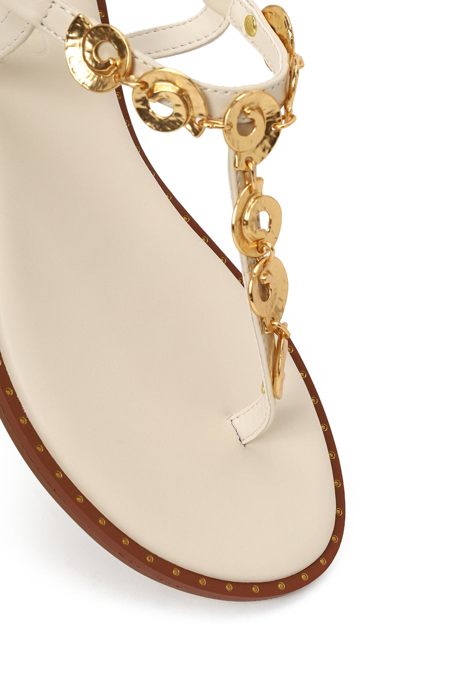 Women's White Ankle Buckle Flip-Flop Leather Sandals