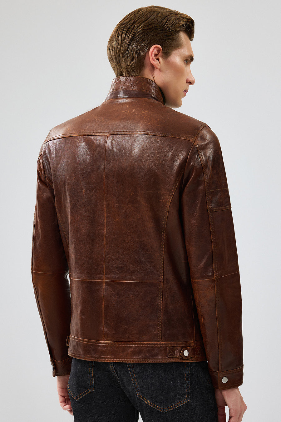 Wade Men's Brown Slim-Fit Leather Jacket