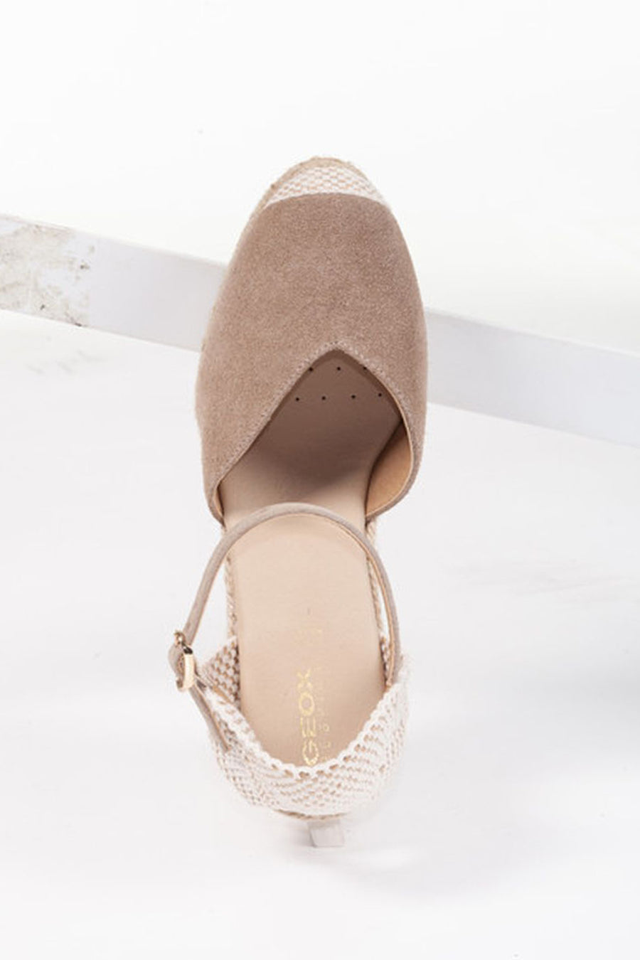 Geox Women's Beige Gelsa Wedge Heels Suede Leather Espadrille