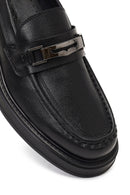 Men's Black Buckled Thick-Soled Leather Loafer | Derimod