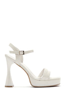 Women's White Patent Leather Platform Heeled Sandals | Derimod