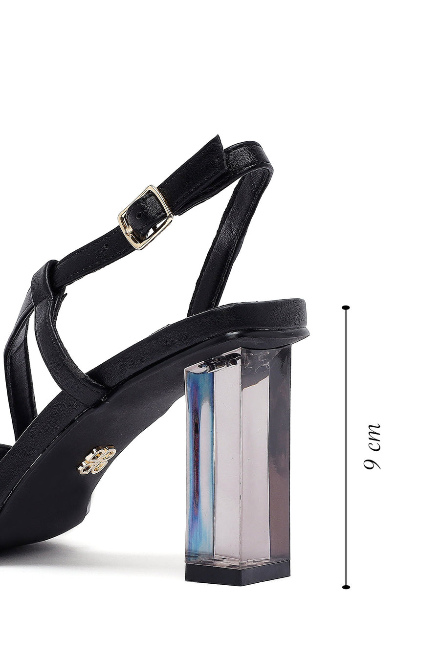 Woman Black Buckled Transparent Thick Heel Sandals