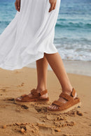 Woman Tan Strappy Thick-Soled Suede Sandal | Derimod