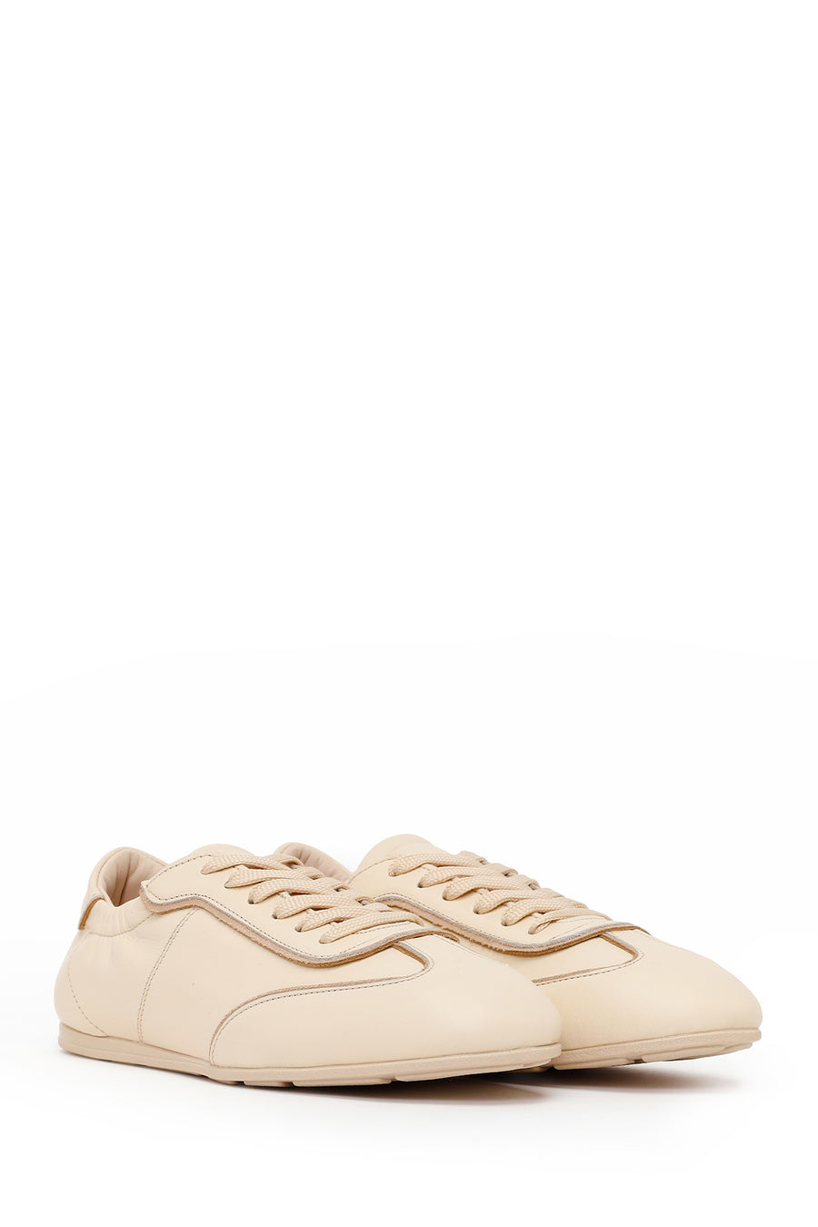 Woman Beige Lace-Up Leather Sneakers