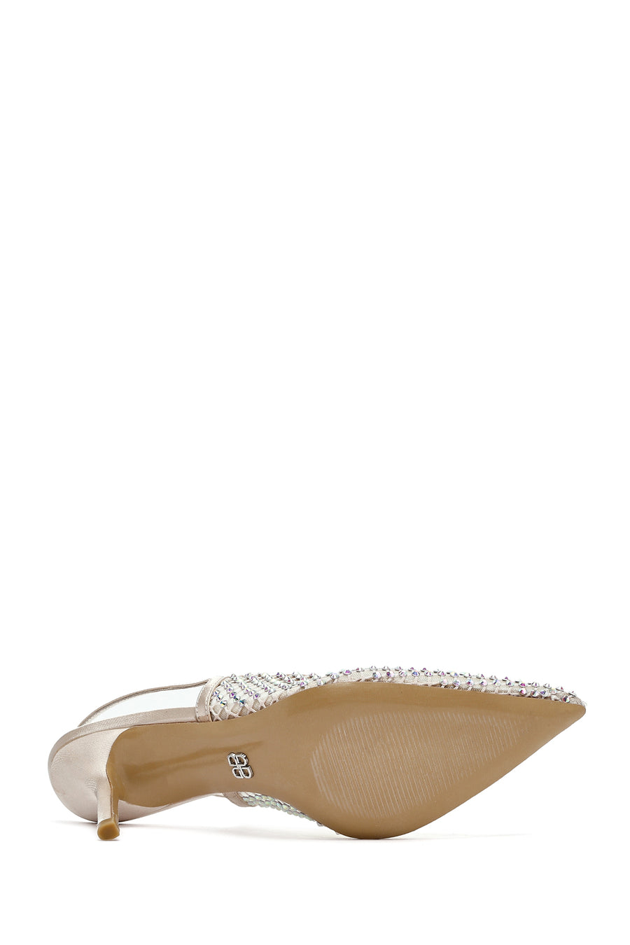 Women's Beige Stoned Open Back Thin Heeled Leather Shoes