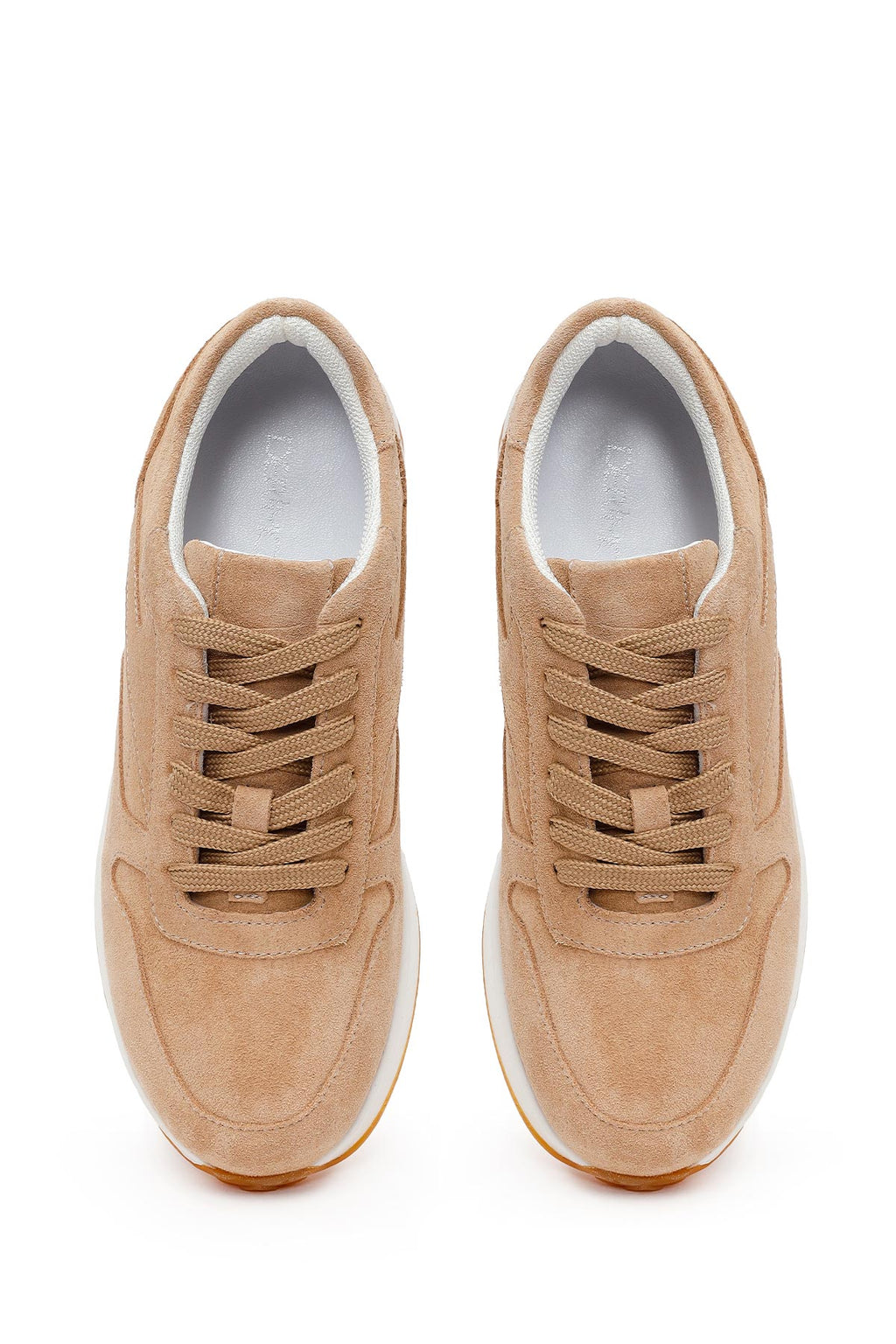Kadın Bej Bağcıklı Süet Deri Sneaker