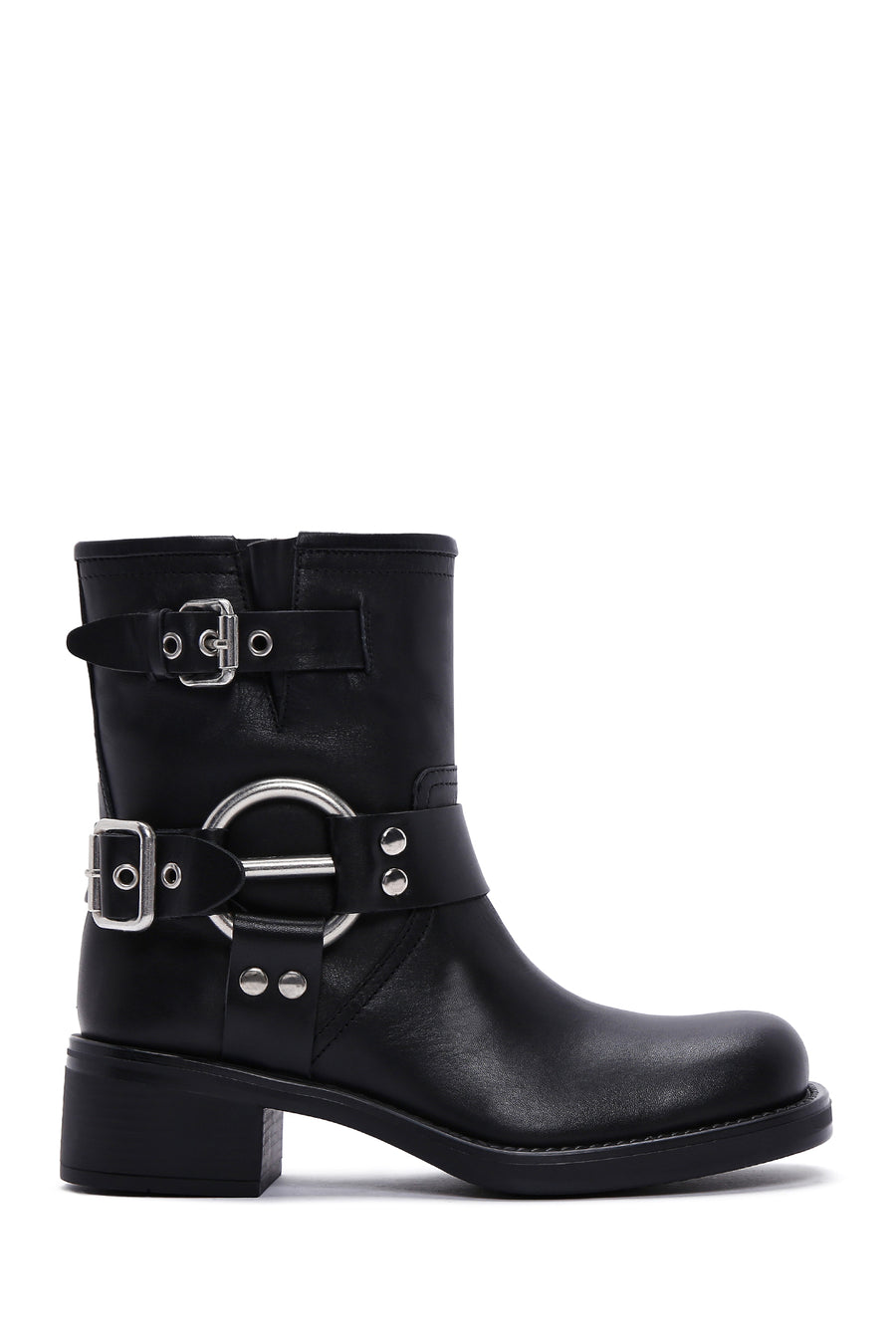 Women's Black Leather Buckle Boots 23WFD120818 | Derimod