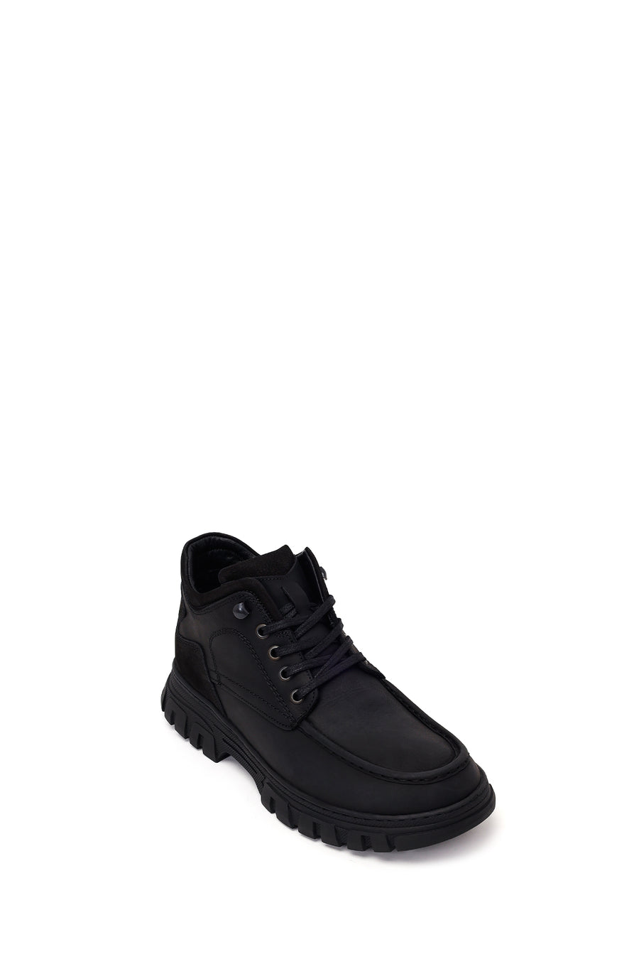 Male Black Lace-Up Chunky-Soled Nubuck Leather Casual Boots