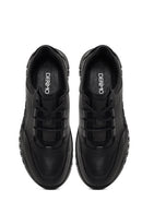 Erkek Siyah Bağcıklı Kalın Tabanlı Deri Casual Sneaker | Derimod