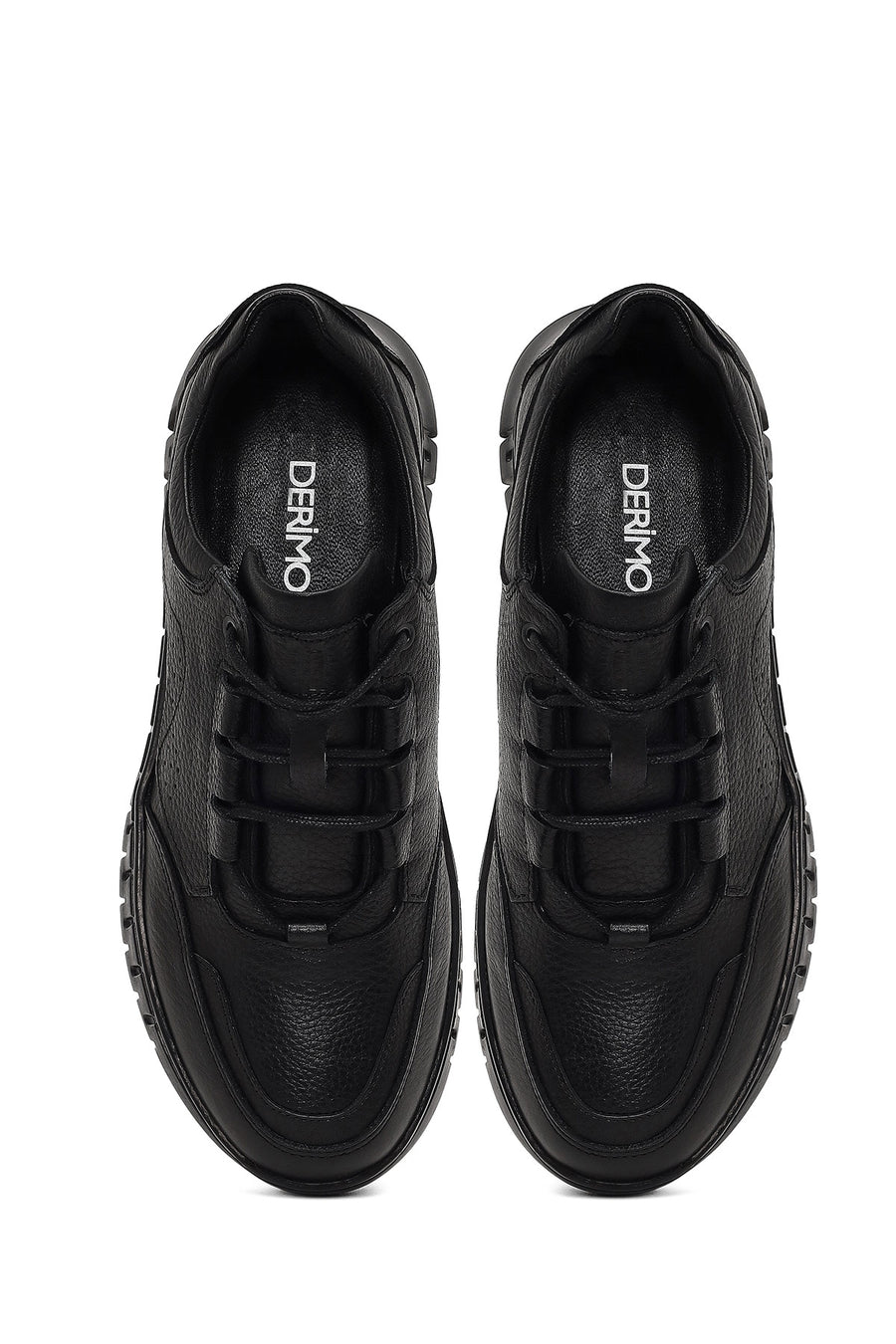 Erkek Siyah Bağcıklı Kalın Tabanlı Deri Casual Sneaker