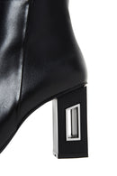 Woman Black Zippered Heels Leather Boot | Derimod