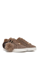 Woman Mink Lace-Up Charm Suede Teddy Leather Sneaker | Derimod