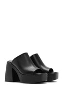 Women's Black Platform Thick High Heel Leather Slippers | Derimod